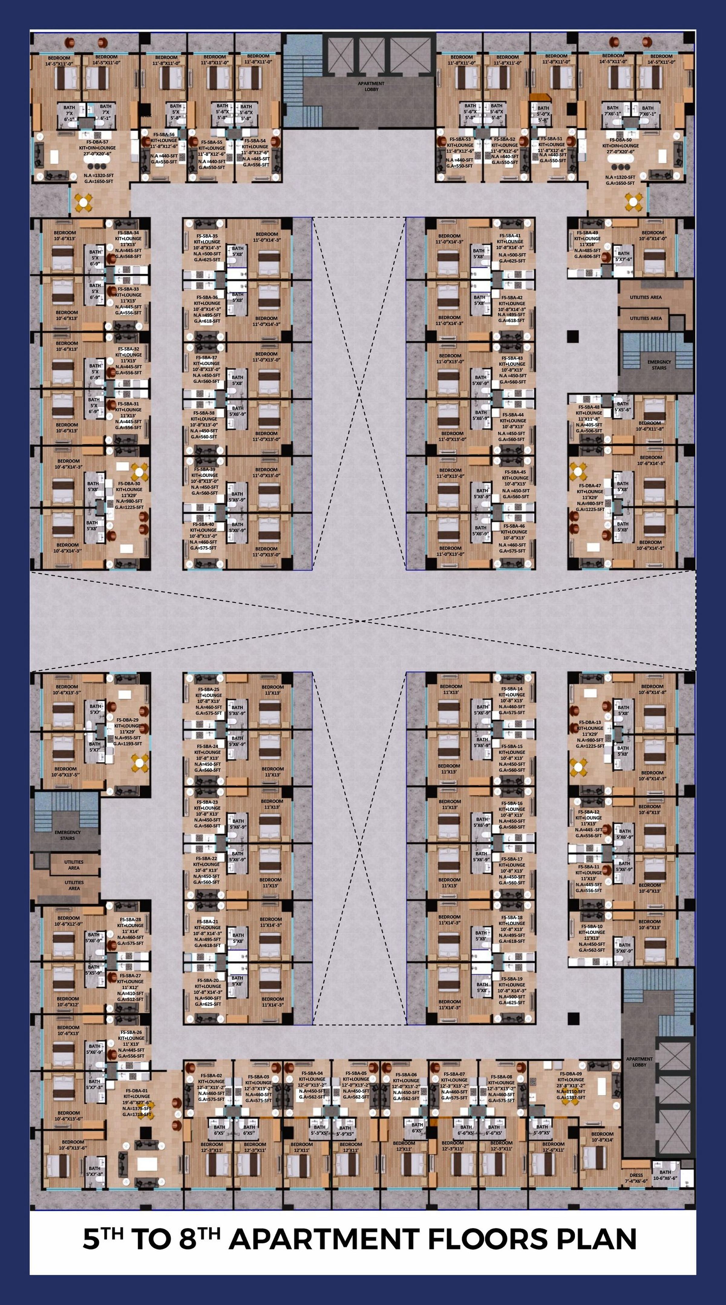 5th to 8th Apartment Floors Plan for Canton Sky Tower